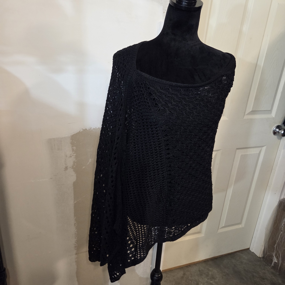 Open Stitch J.Jill Poncho Cape Black Women's Sweater Cover Up One Size NWT BOHO - Picture 9 of 9